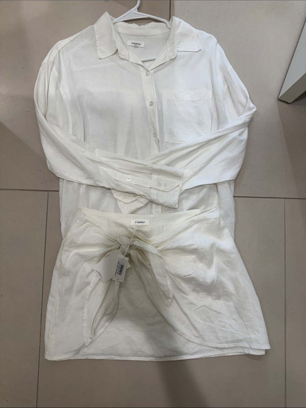 Z Supply Off-White Casual Button-Down Shirt & Skirt set